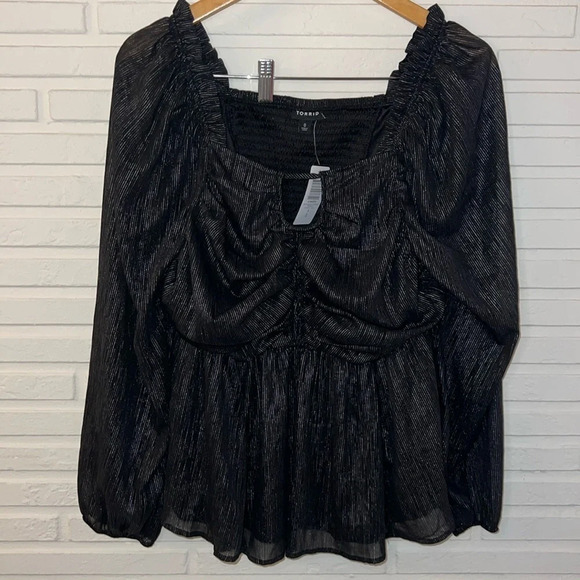 Torrid Black Peplum Keyhole Smocked Blouse, Women’s Size Large - Picture 2 of 10